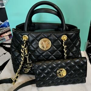 Black Quilted Designer Handbag and Wallet Set